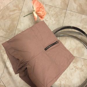 Pink rosary cute shorts with black leather detail